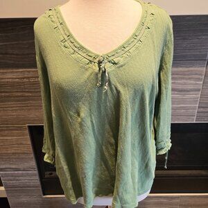 Cotton Ginny Eco-ganic Green Textured Knit V-Neck Top - Plus M/M (XL LADIES)